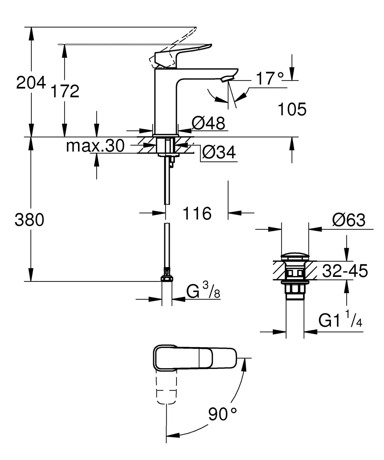 GROHE Dice Waschtischarmatur Chrom 17,2 cm EcoMode