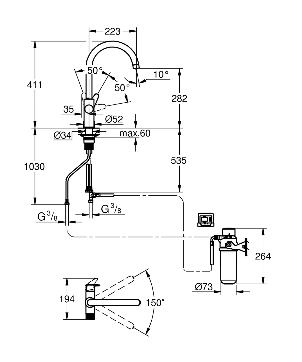 GROHE Blue Pure Minta Küchenarmatur mit Aktivkohlefilter