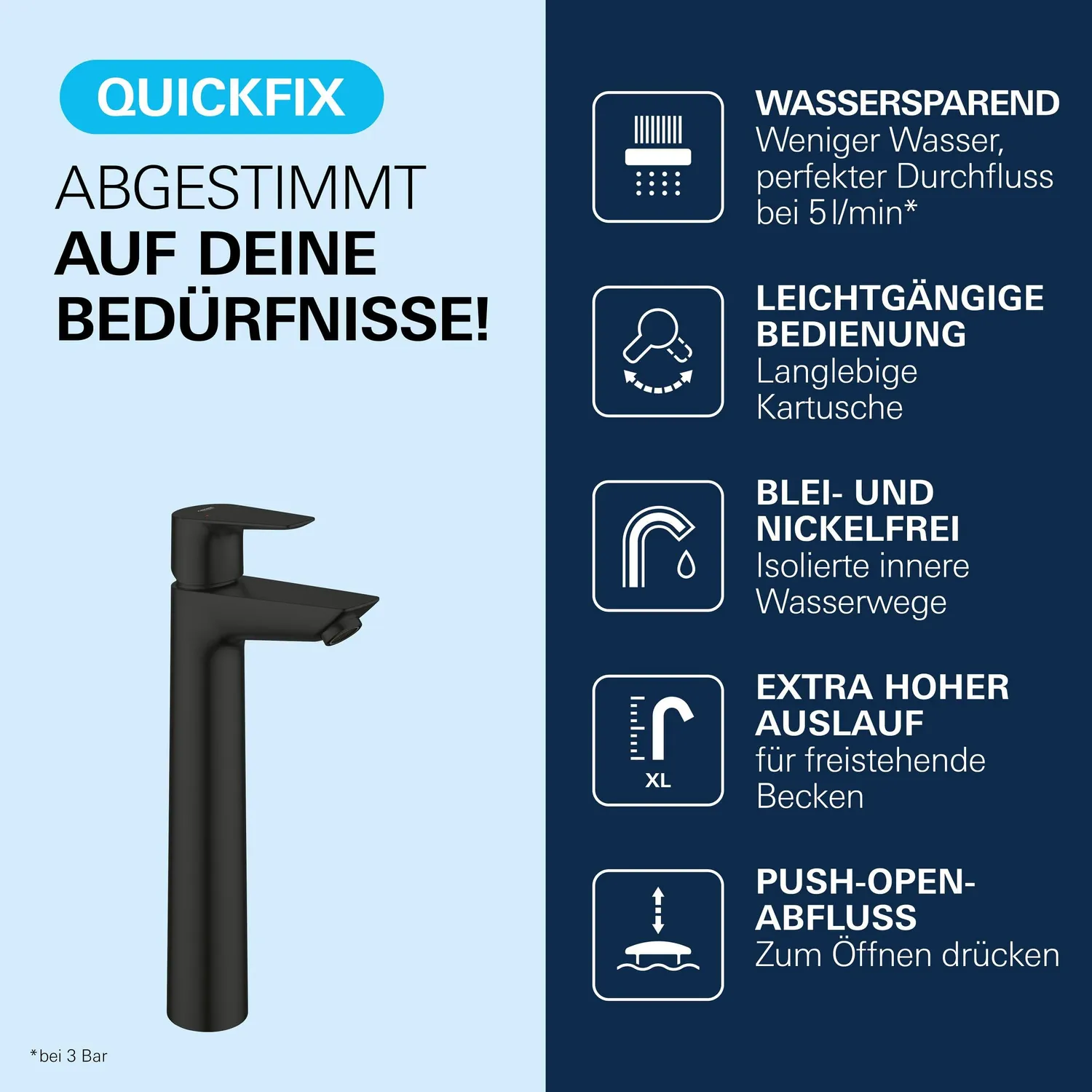 GROHE Start Edge Waschtischarmatur XL Mattschwarz 30 cm