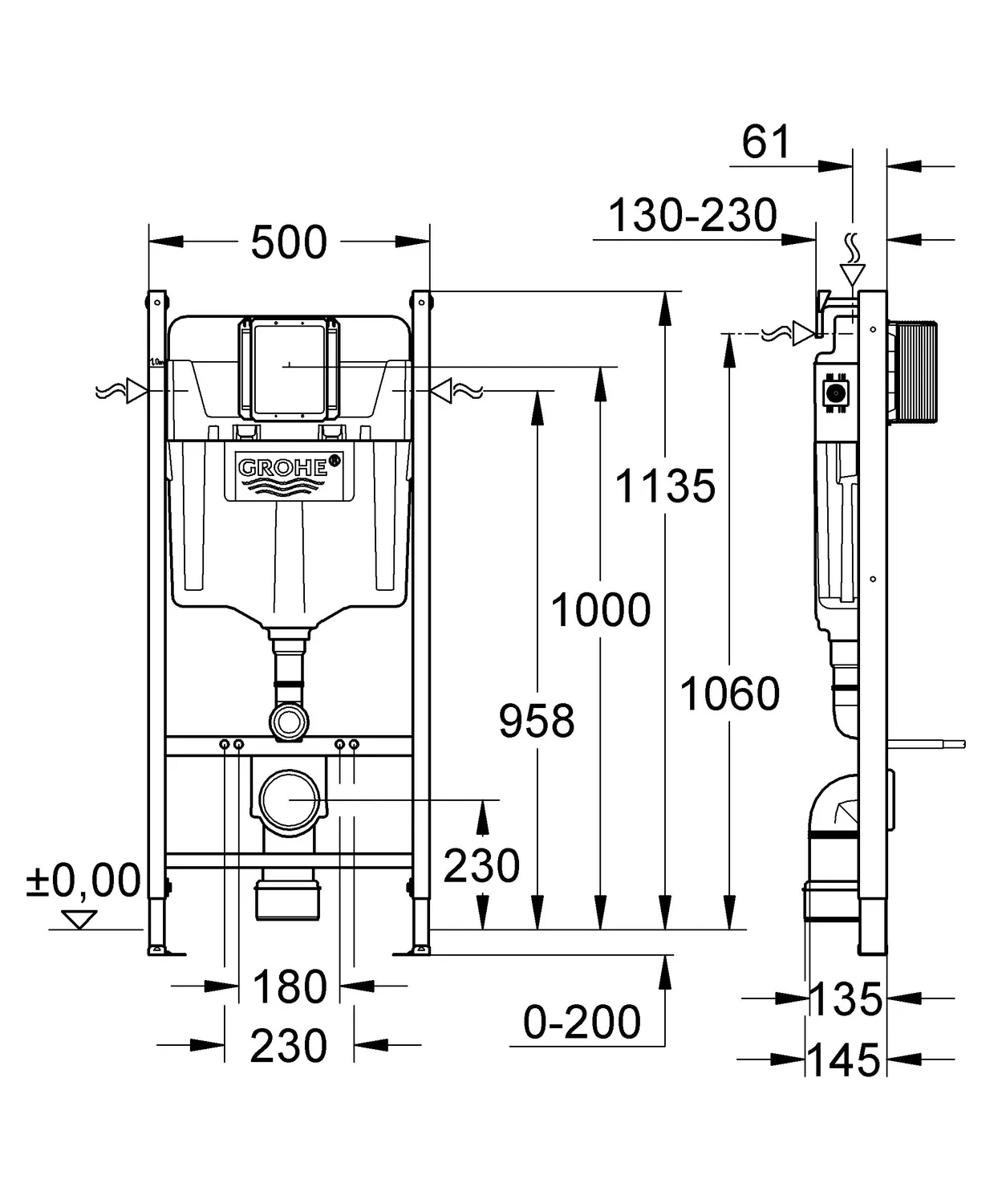 GROHE Solido WC-Vorwandelement 1,13 m