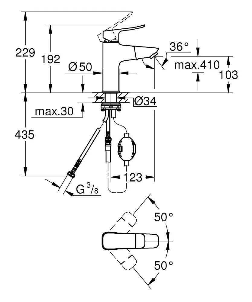 GROHE Dice Waschtischarmatur mit Auszug Chrom M-Size