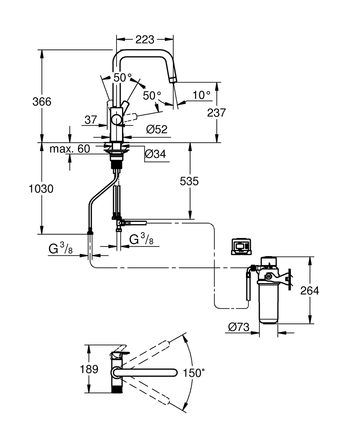GROHE Blue Pure Starter Set Küchenarmatur mit Aktivkohlefilter