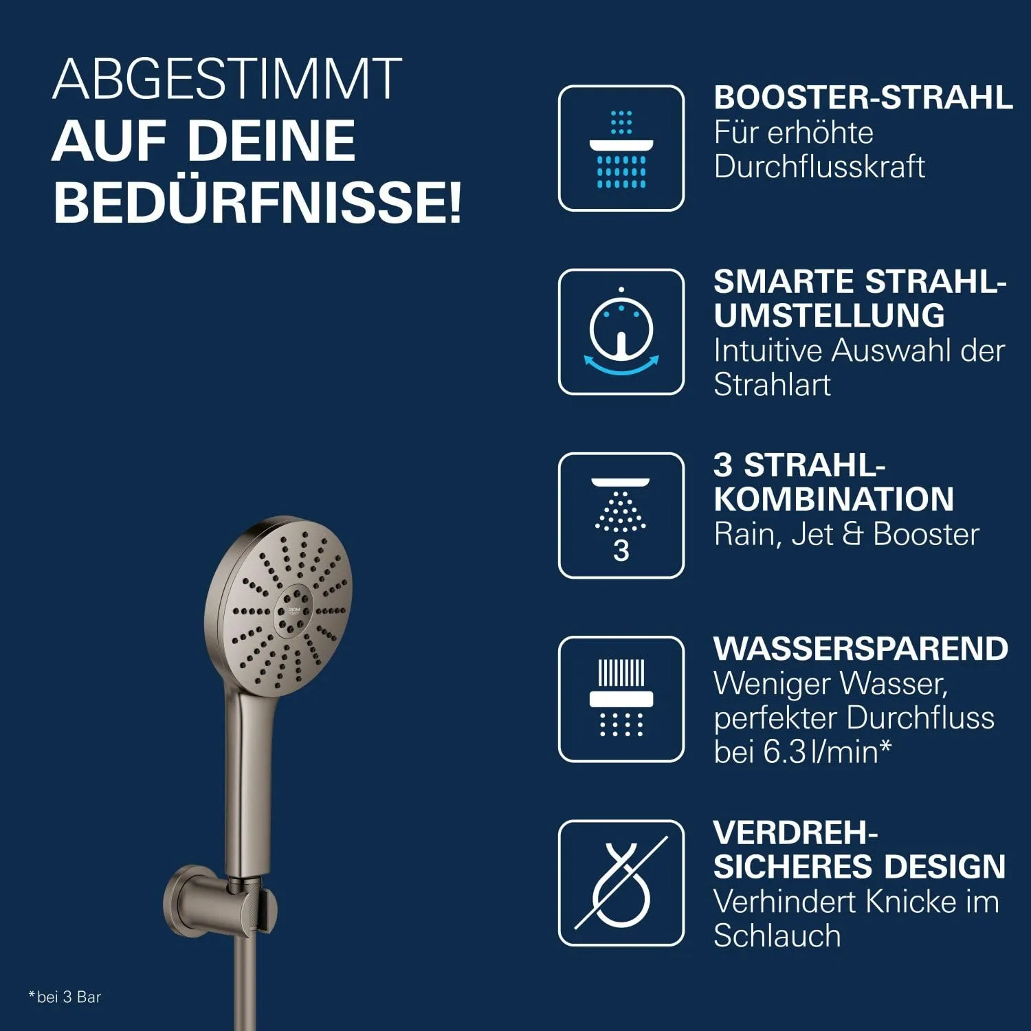 GROHE Vitalio Joy+ 120 Handbrause Set 3-strahlig wassersparend