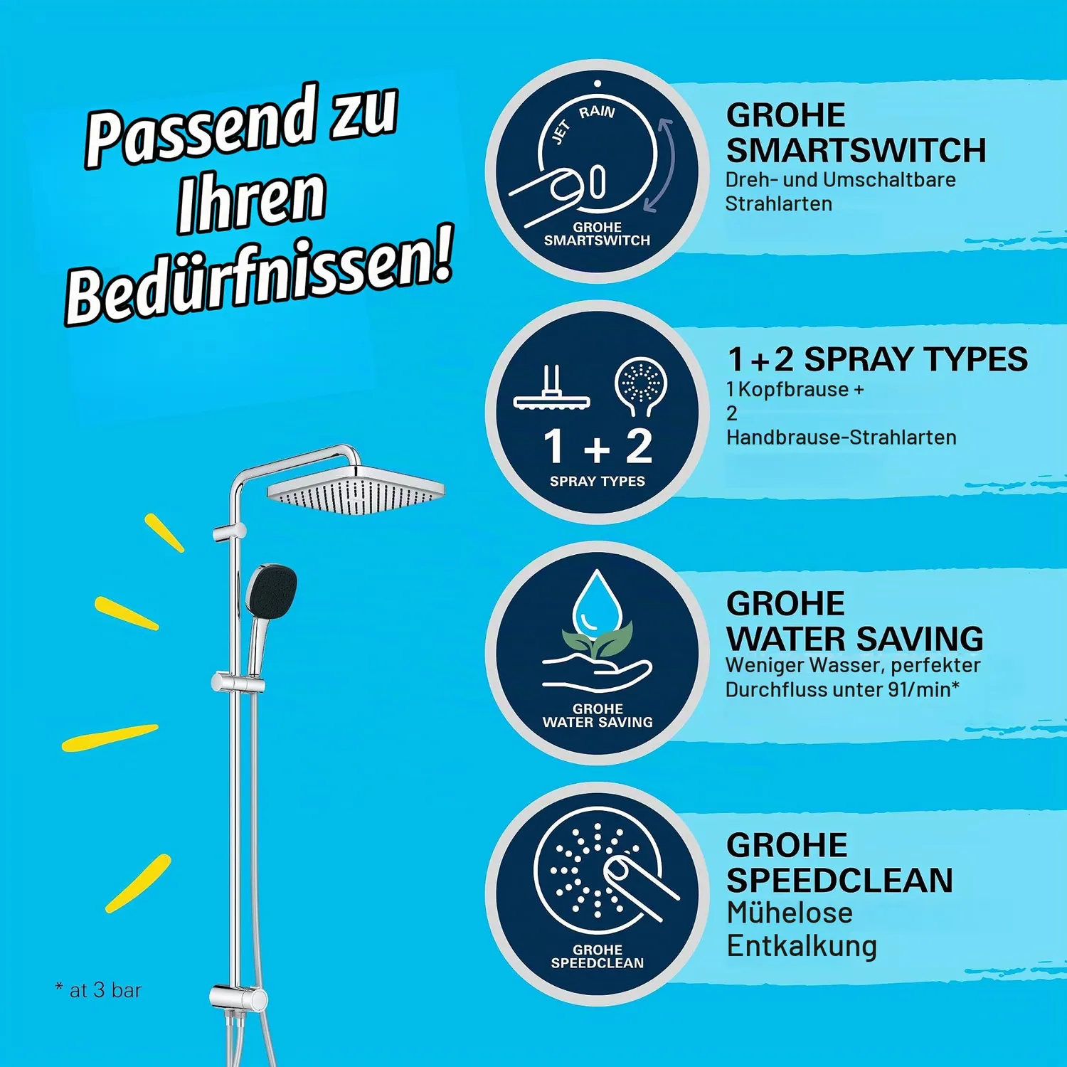 GROHE Vitalio 250 Duschsystem mit Umstellung 8 l/min
