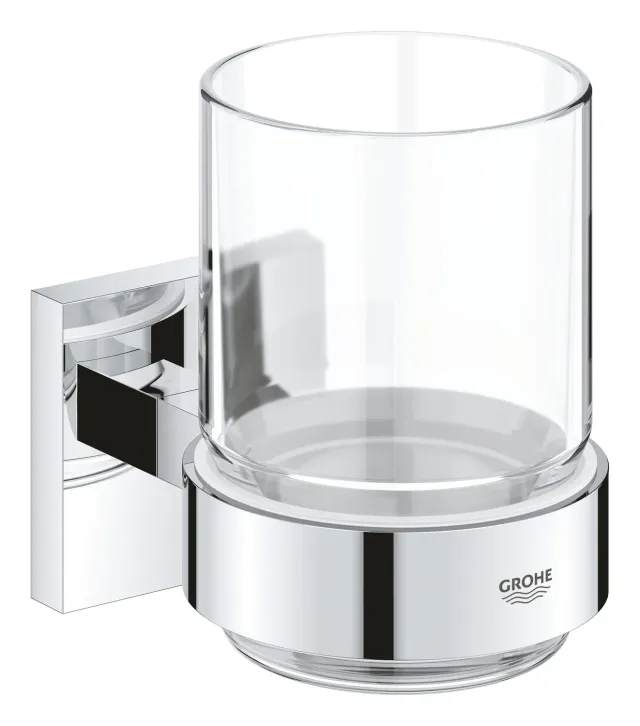 GROHE Start Cube Glas mit Halter fürs Bad, chrom, klebbar
