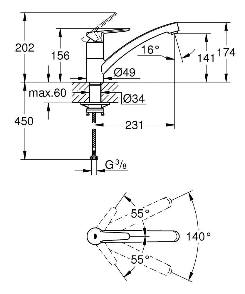 GROHE StartGo Küchenarmatur 140° schwenkbar Hochdruck