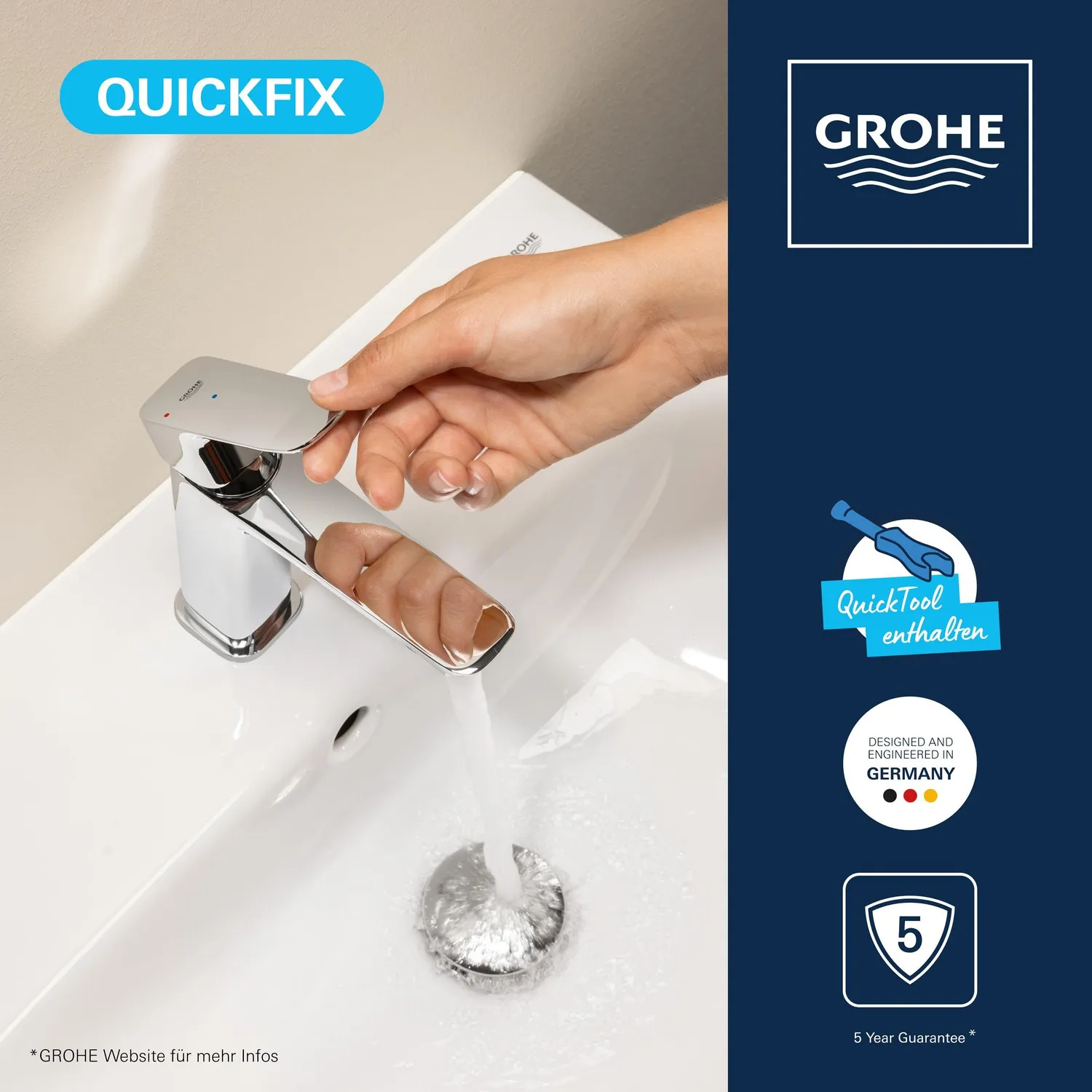 GROHE Dice Waschtischarmatur Chrom 17,2 cm EcoMode