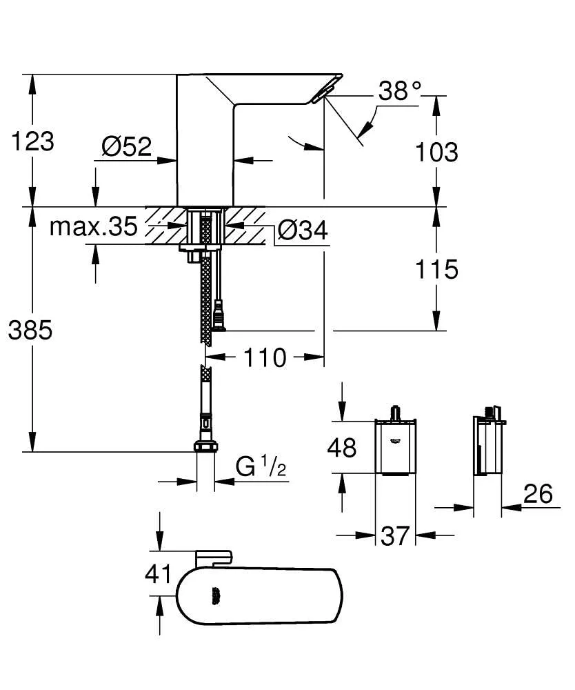 GROHE Bau Cosmopolitan E Waschtischarmatur Infrarot