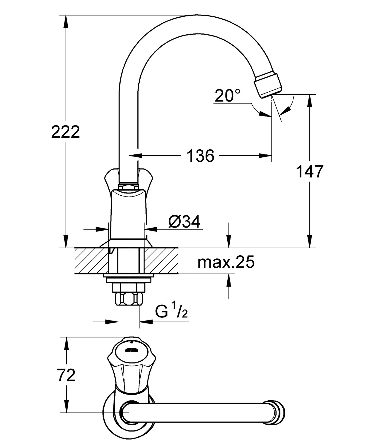 GROHE Costa Standventil 360° schwenkbar Chrom