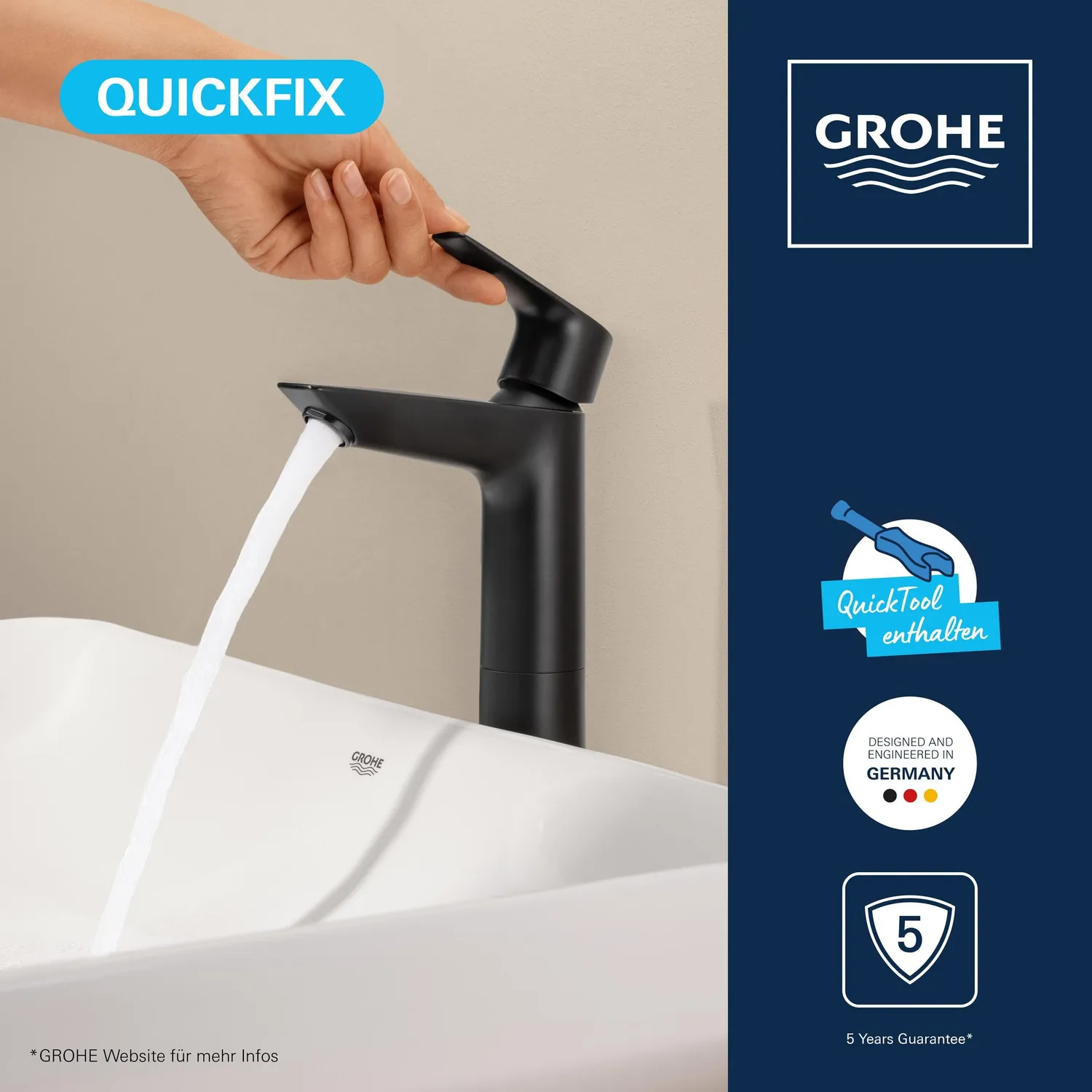 GROHE Start Edge Waschtischarmatur XL Mattschwarz 30 cm