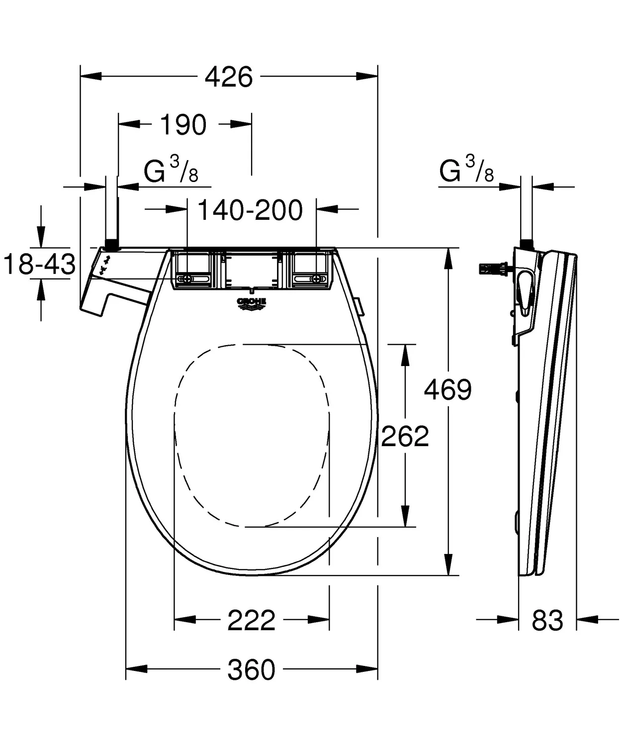 GROHE Bau Ceramic Dusch-WC Aufsatz SoftClose mit Deckel
