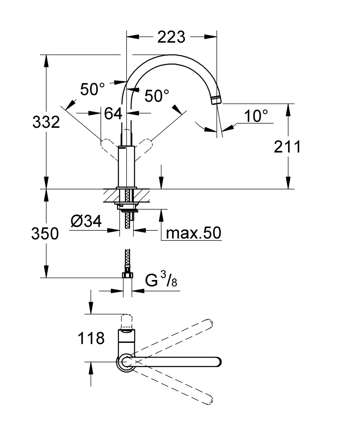 GROHE BauEdge Küchenarmatur schwenkbar hoher Auslauf